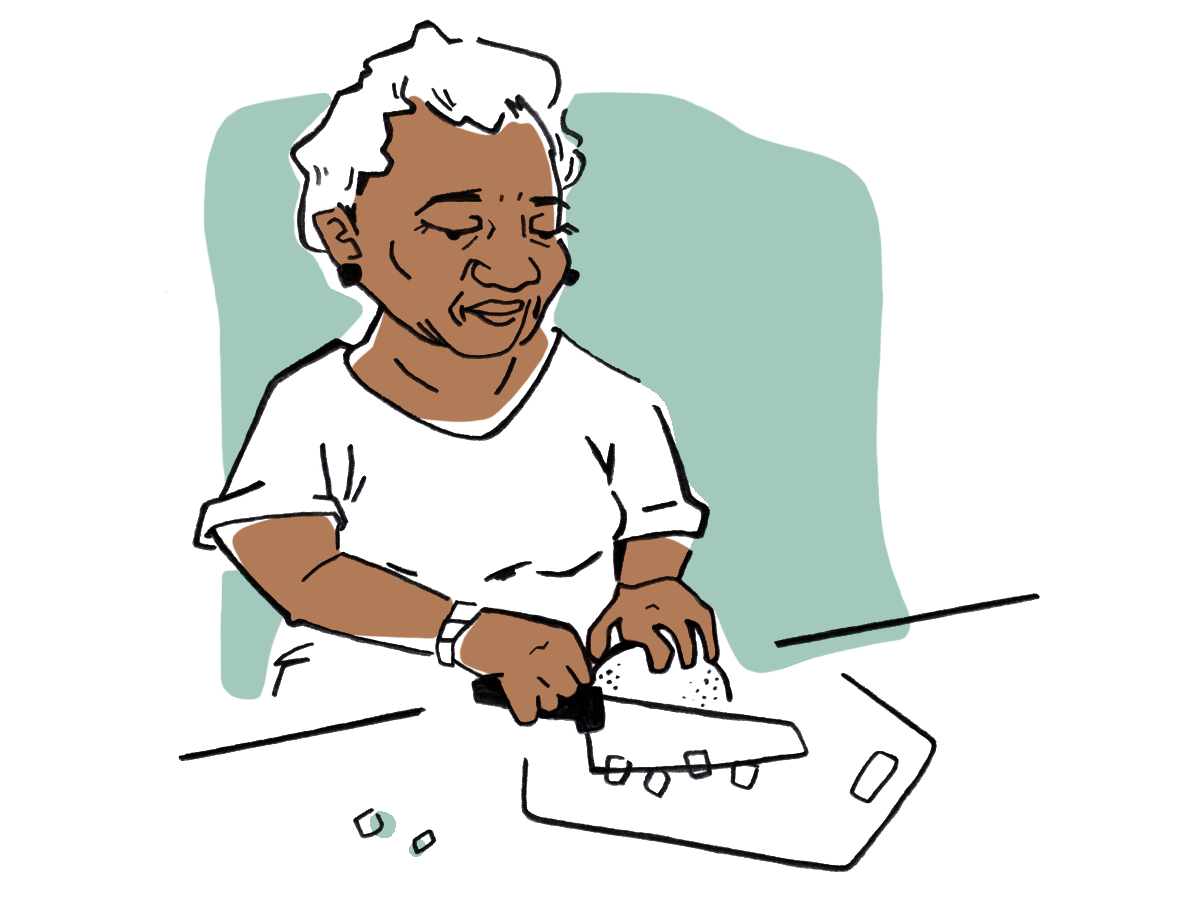 Illustration of older black woman preparing healthy food