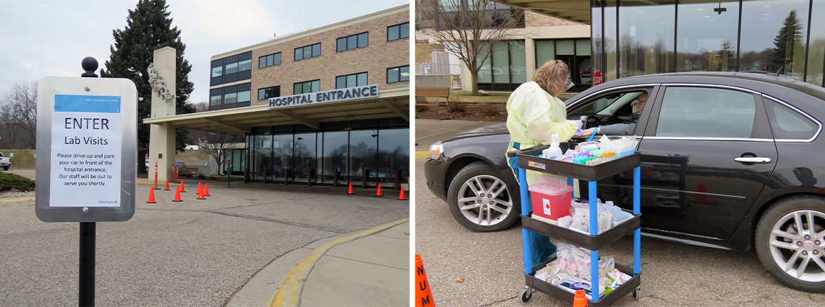 Drive-up laboratory testing at New Ulm Medical Center.