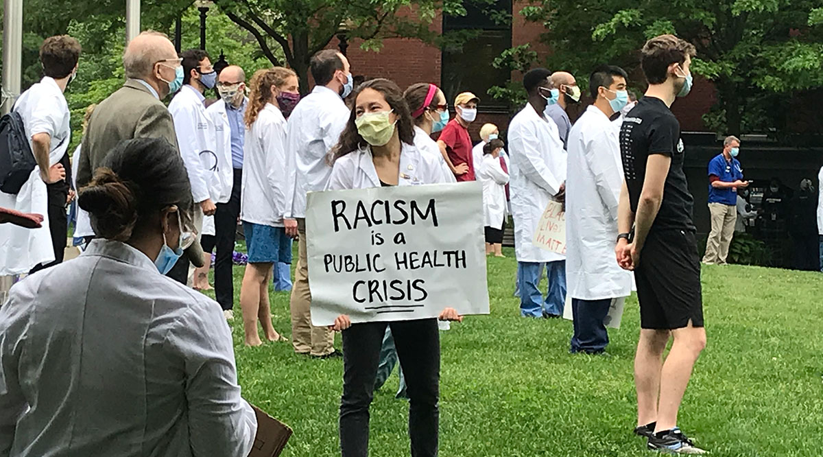 Boston University School of Medicine students participating in an event commemorating lives lost to racism. Photo courtesy of Boston Medical Center