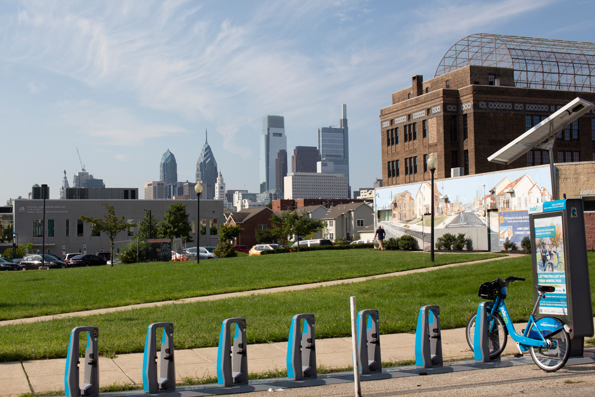 Philadelphia skyline and 11th Street