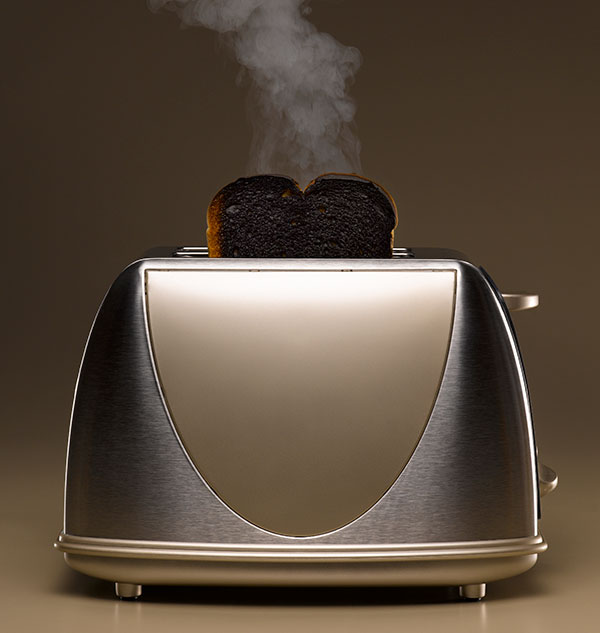 burnt toast in toaster