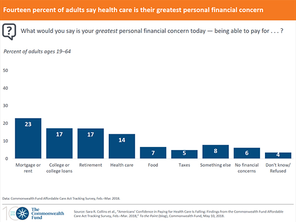 fourteen percent of adults say health care is their greatest