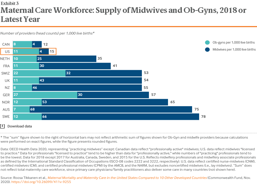 Maternal Care Workforce: Supply of Midwives and Ob-Gyns, 2018 or Latest Year