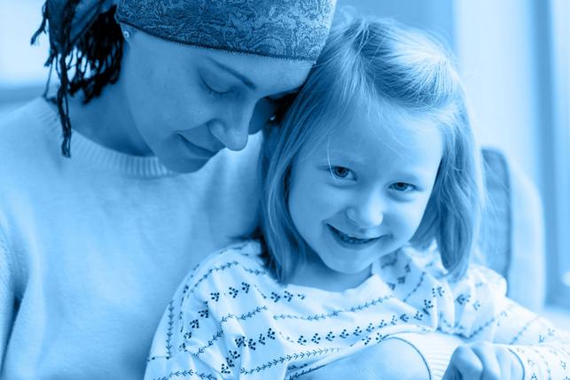 mom and daughter in blue