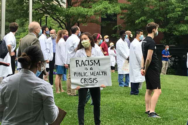 Boston University School of Medicine students participating in an event commemorating lives lost to racism. Photo courtesy of Boston Medical Center