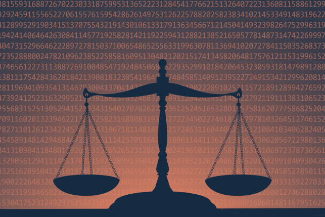 Scale in shadow on a background of rows of numbers to signify data.