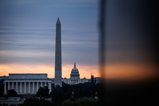 View of the Lincoln Memorial, Washington Monument, and U.S. Capitol building
