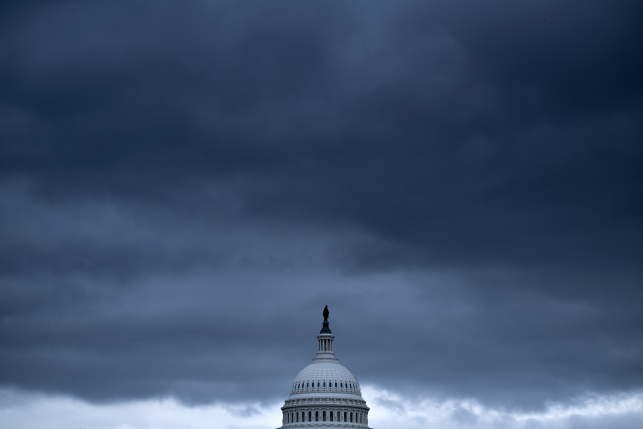 View of capitol building during rain