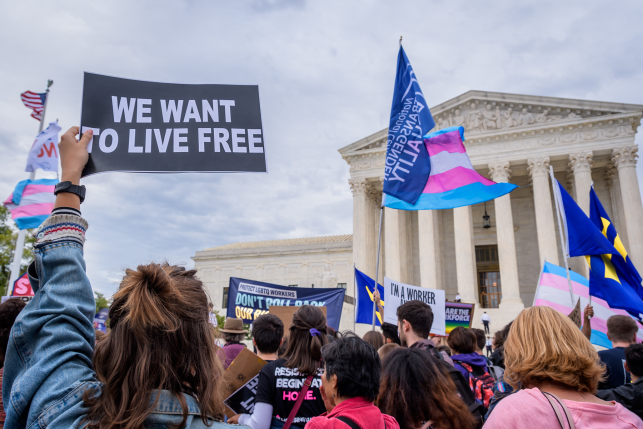 A protester holding a sign outside the U.S. Supreme Court