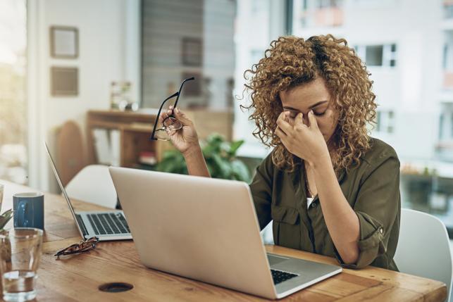 frustrated woman at computer