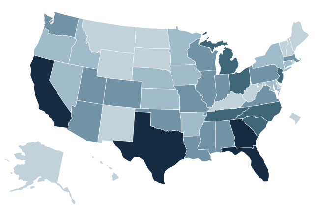 Map colored by ACA marketplace enrollment numbers, 2025