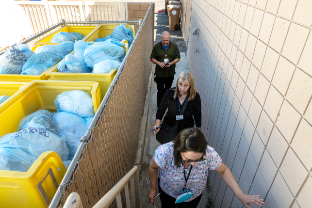 Environmental stewardship team inspecting loading docks