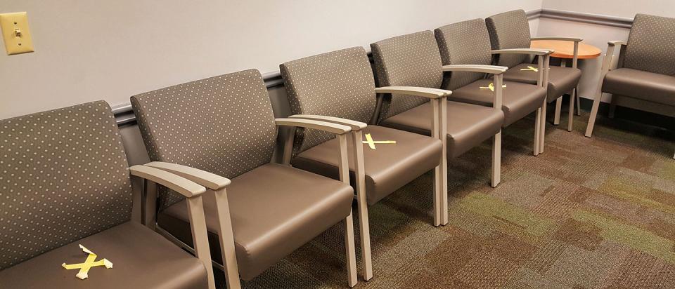 waiting room marked off to social distance