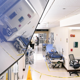 Hallway of an ER, reflected in a mirror
