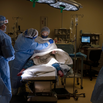 Woman prepares for caesarean section