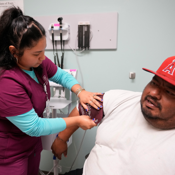 Patient gets blood pressure taken