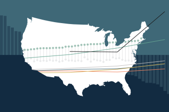 Illustration of the United States map with data points