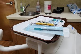 tray of dental tools at the dentists office