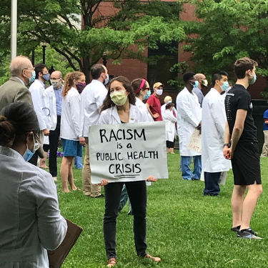 Boston University School of Medicine students participating in an event commemorating lives lost to racism. Photo courtesy of Boston Medical Center