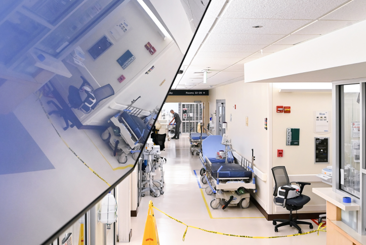 Hallway of an ER, reflected in a mirror