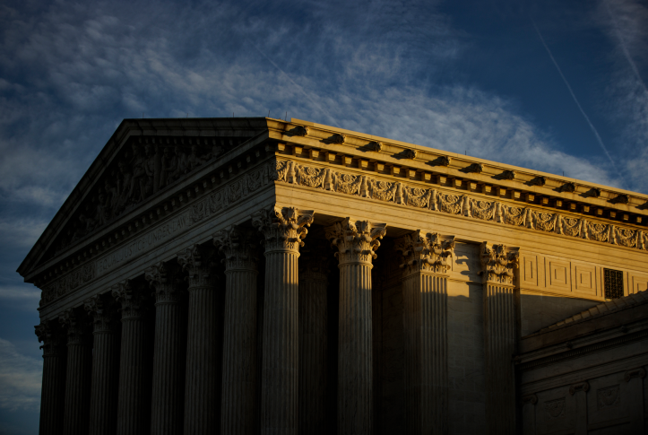 The rising sun creeps across the US Supreme Court on November 8, 2022 in Washington, DC. 