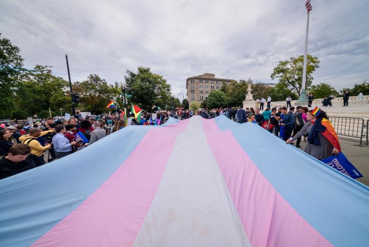 Transgender Rights Flag held by supporters of Trans rights