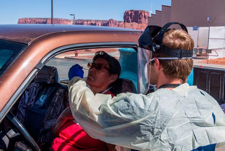 Native American getting COVID-19 tested