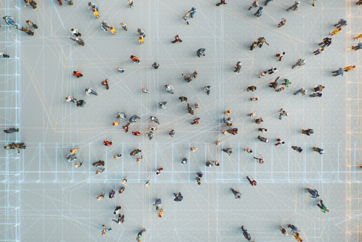 Abstract crowds of people with virtual reality street display