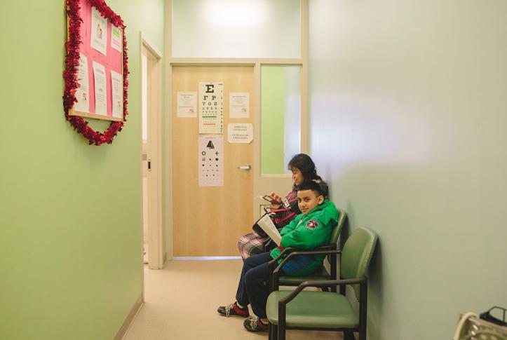 boy and mother in waiting room