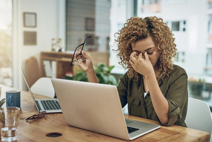 frustrated woman at computer