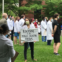 Boston University School of Medicine students participating in an event commemorating lives lost to racism. Photo courtesy of Boston University Medical Center
