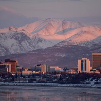 view of Alaska coast and mountains