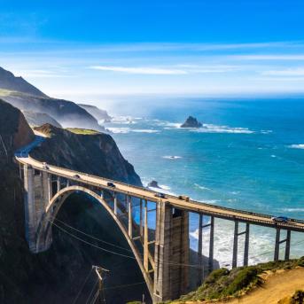 View of Big Sur Bridge and coastline, CA-1, California