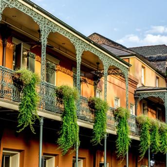 View of balconies in the French Quarter of New Orleans, Louisiana