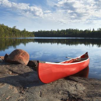 View of lake's edge in Boundary Waters, Minnesota