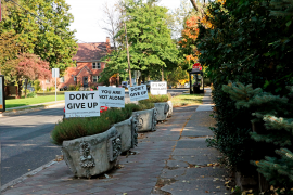 Series of lined up signs focused on mental health assistance during the Covid pandemic crisis.