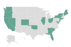 Graphic map of the United States showing variation in medical debt with color