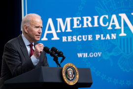US President Joe Biden speaks about the American Rescue Plan and the Paycheck Protection Program