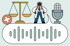 Illustration of Joel Bervell standing on top of a chat bubble surrounded by podcast imagery